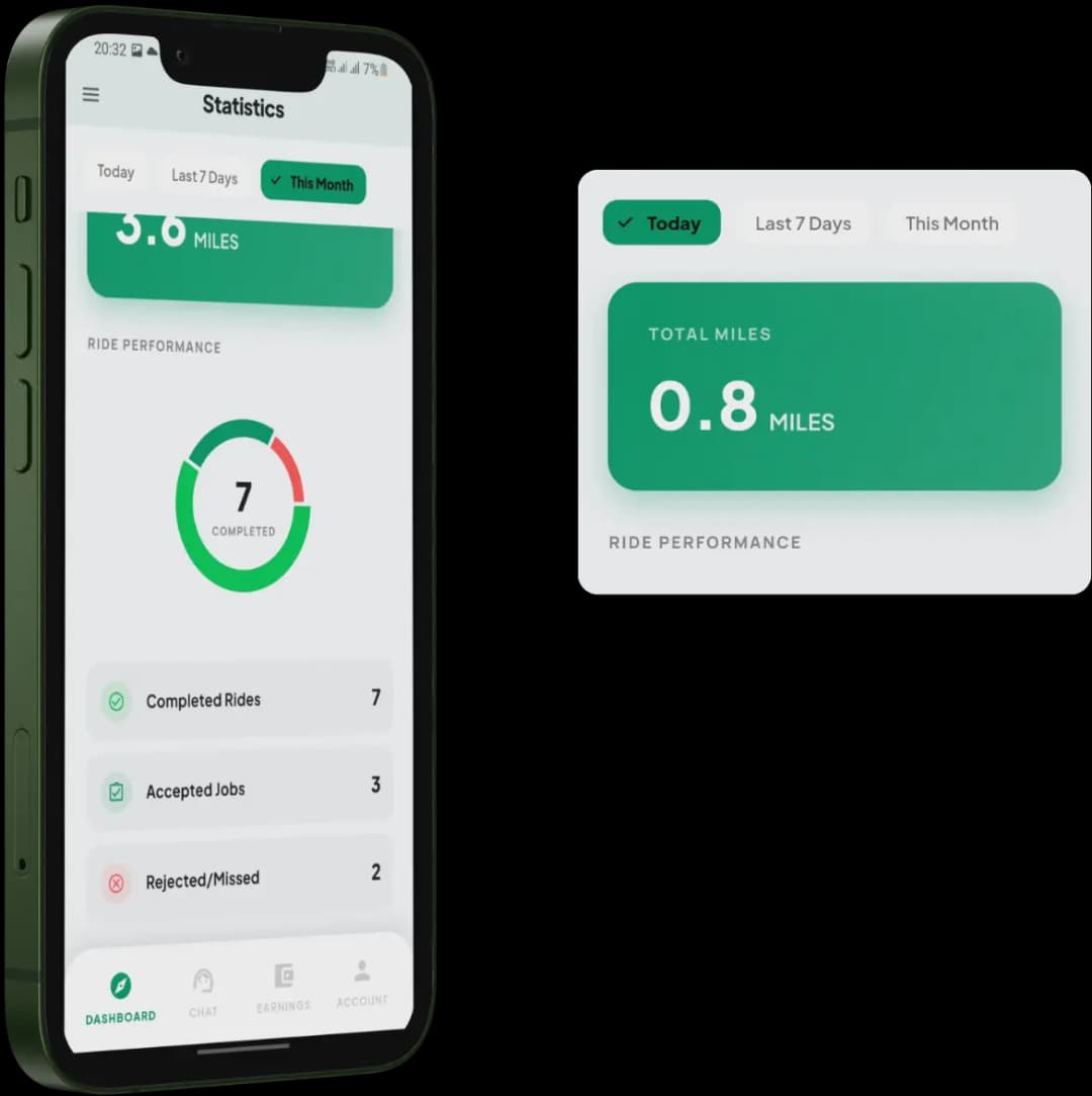 Cabree Driver earnings and performance statistics dashboard